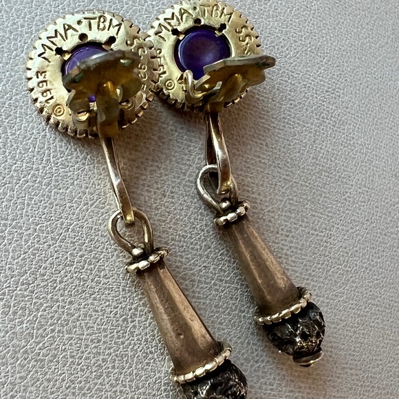 VINTAGE MMA METROPOLITAN MUSEUM 1993 AMETHYST CABOCHON DROP DANGLE EARRINGS 925S - Picture 12 of 16